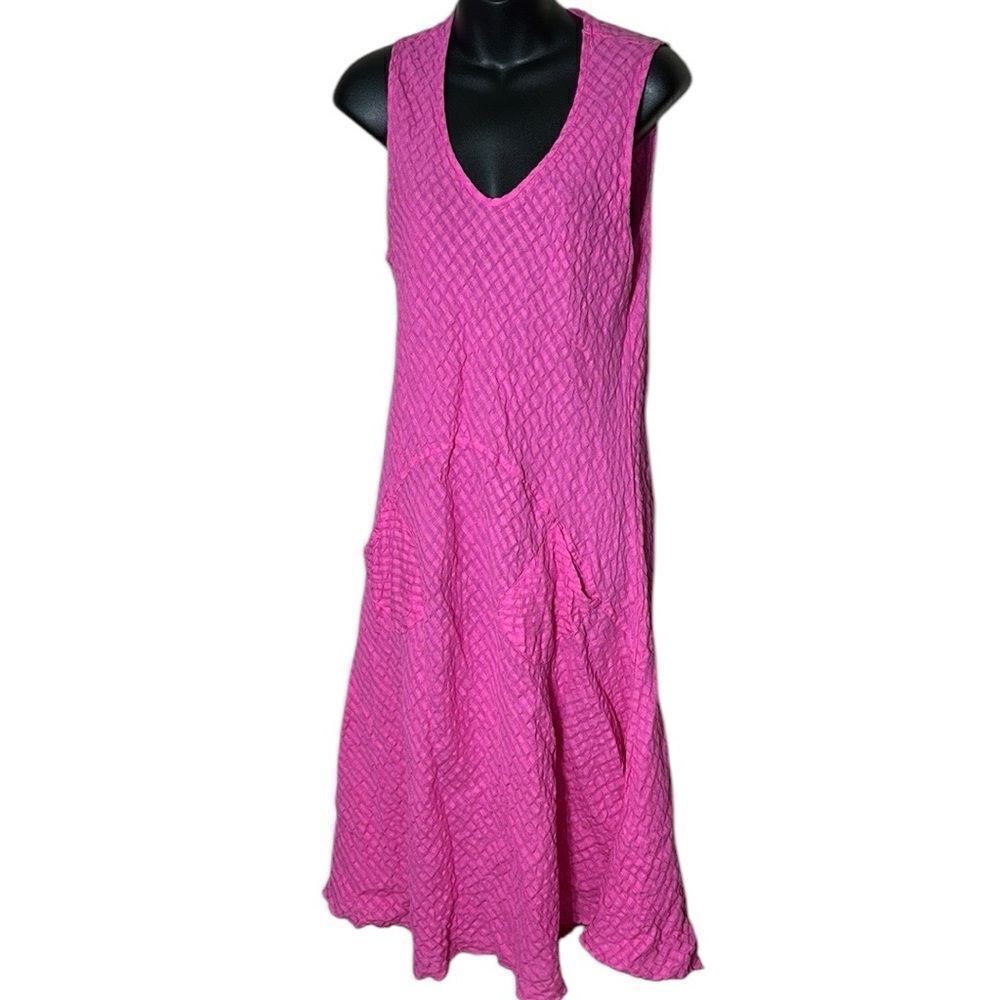 Luna luz linen blend pink textured pocket front midi maxi dress medium